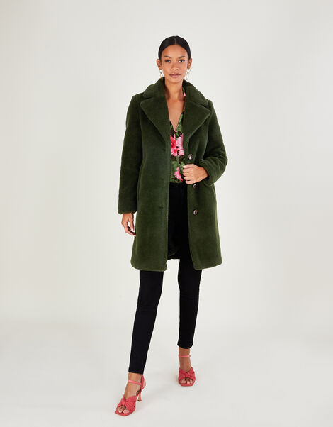 Tabitha Single Breasted Teddy Coat Green, Green (GREEN), large