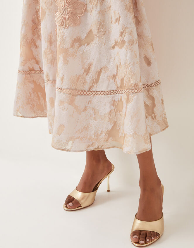 Josie Flutter Sleeve Floral Jacquard Midi Dress, Pink (BLUSH), large