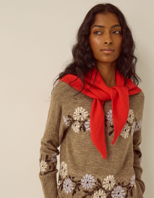 Fae Knitted Triangle Scarf, Red (RED), large