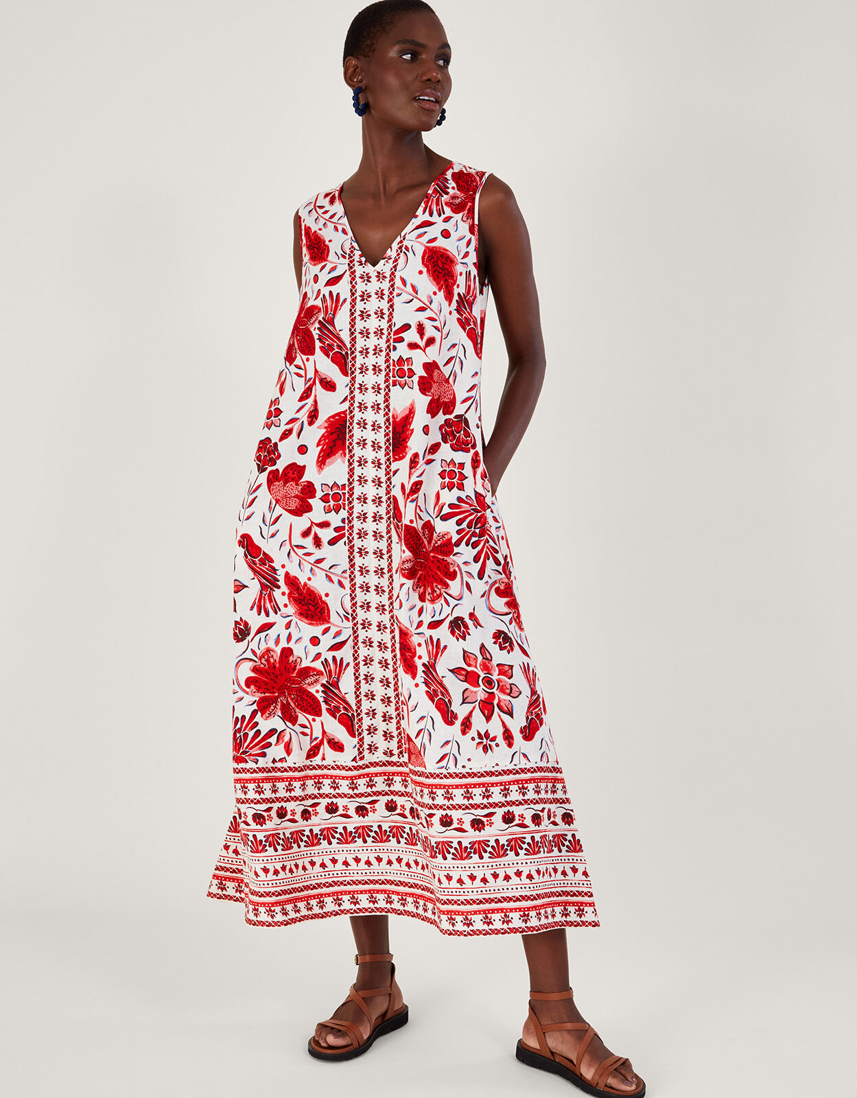 Red linen midi dress top