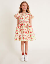 Frilly Short Sleeve Rose Print Dress, Pink (PINK), large
