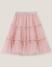 Floral Embroidered Tulle Skirt, Pink (PINK), large