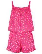Foil Heart Print Frill Playsuit, Pink (PINK), large