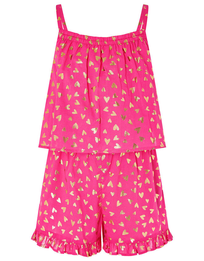 Foil Heart Print Frill Playsuit, Pink (PINK), large