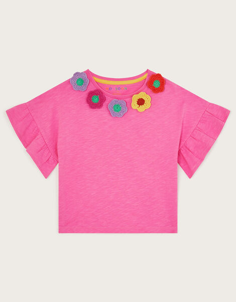 Crochet Flower Frilly T-Shirt, Pink (PINK), large