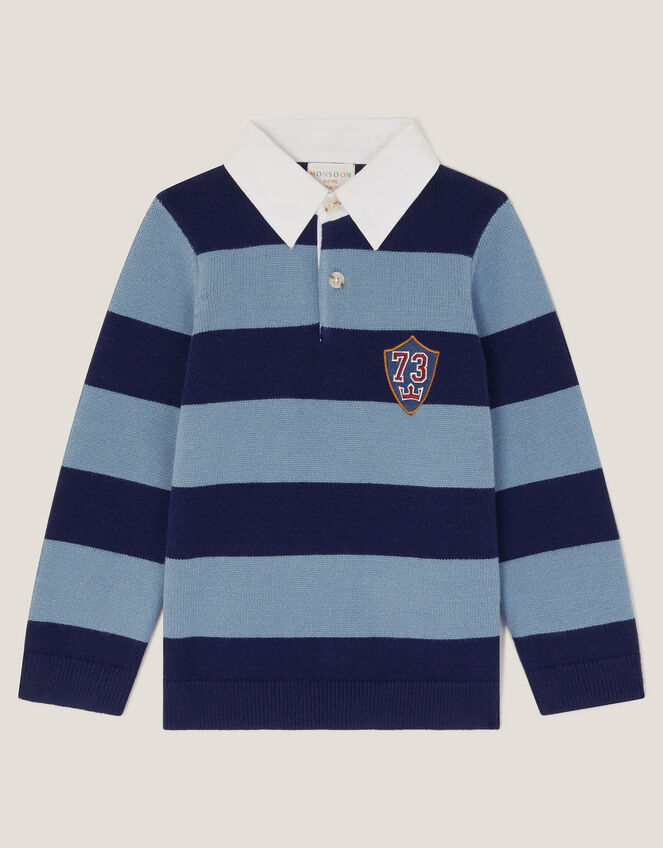 Varsity Stripe Polo Sweater, Blue (BLUE), large