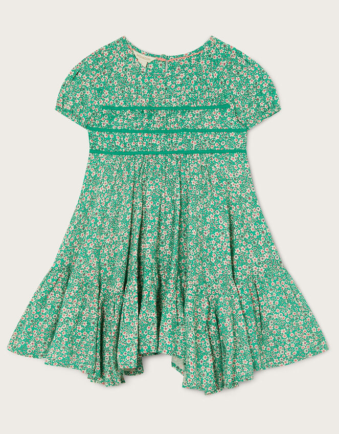 Woven Flowerburst Short Sleeve Dress, Green (GREEN), large