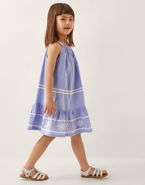 Amalfi Floral Ricrac Sleeveless Dress, Blue (BLUE), large