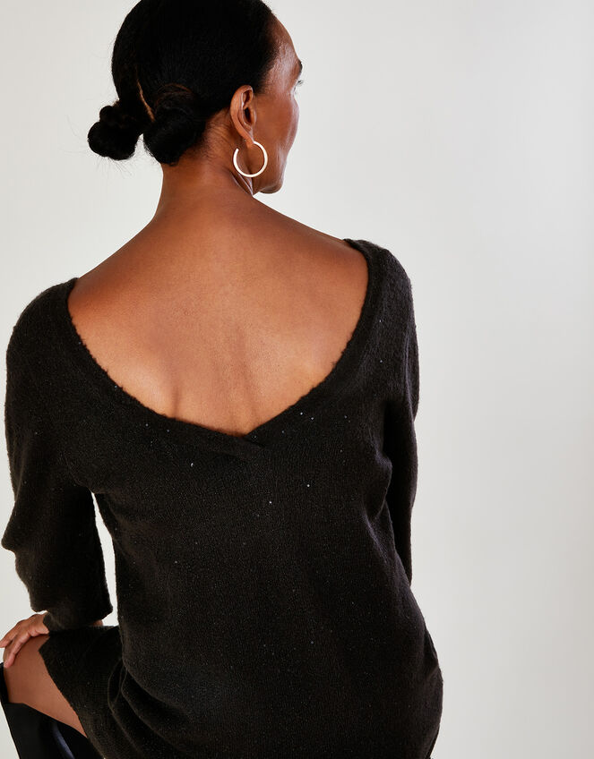 Sequin V-Detail Dress, Black (BLACK), large