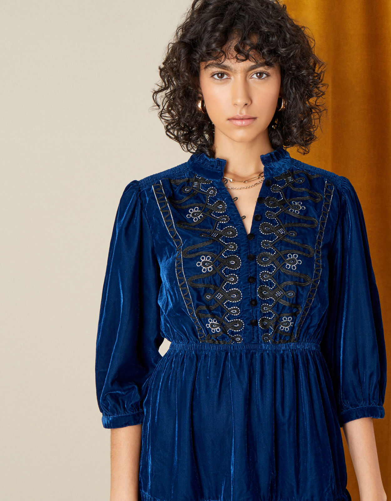 Military Embroidered Velvet Dress Blue Evening Dresses Monsoon Global