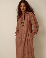 Shelly Neck Tie Check Midi Dress, Pink (PINK), large