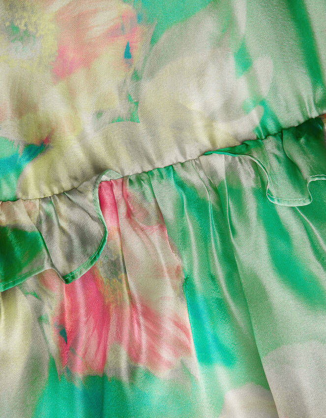 Blurry Floral Organza Ruffle Dress, Green (GREEN), large