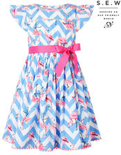 Adrienne Flamingo Dress in Organic Cotton, Blue (BLUE), large