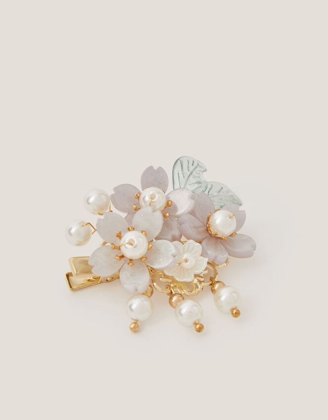 Flower Pearl Cluster Hair Clip, , large