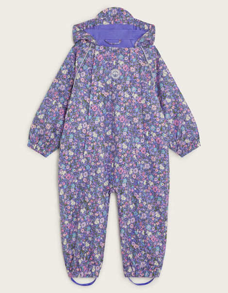 Baby Floral Print Waterproof Puddlesuit, Purple (PURPLE), large