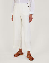 Pull-On Trousers in Linen Blend, White (WHITE), large