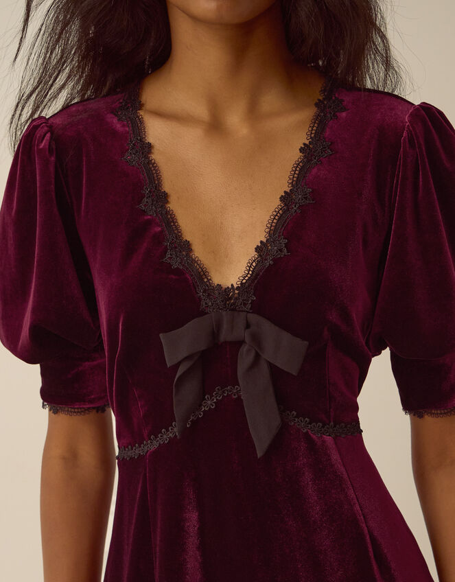 Vera V-Neck Velvet Midi Dress, Red (BURGUNDY), large