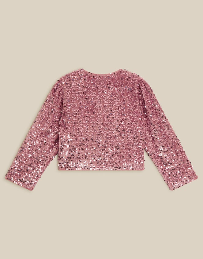 Monsoon x Queens of Archive Velvet Bow Sequin Jacket, Pink (PINK), large