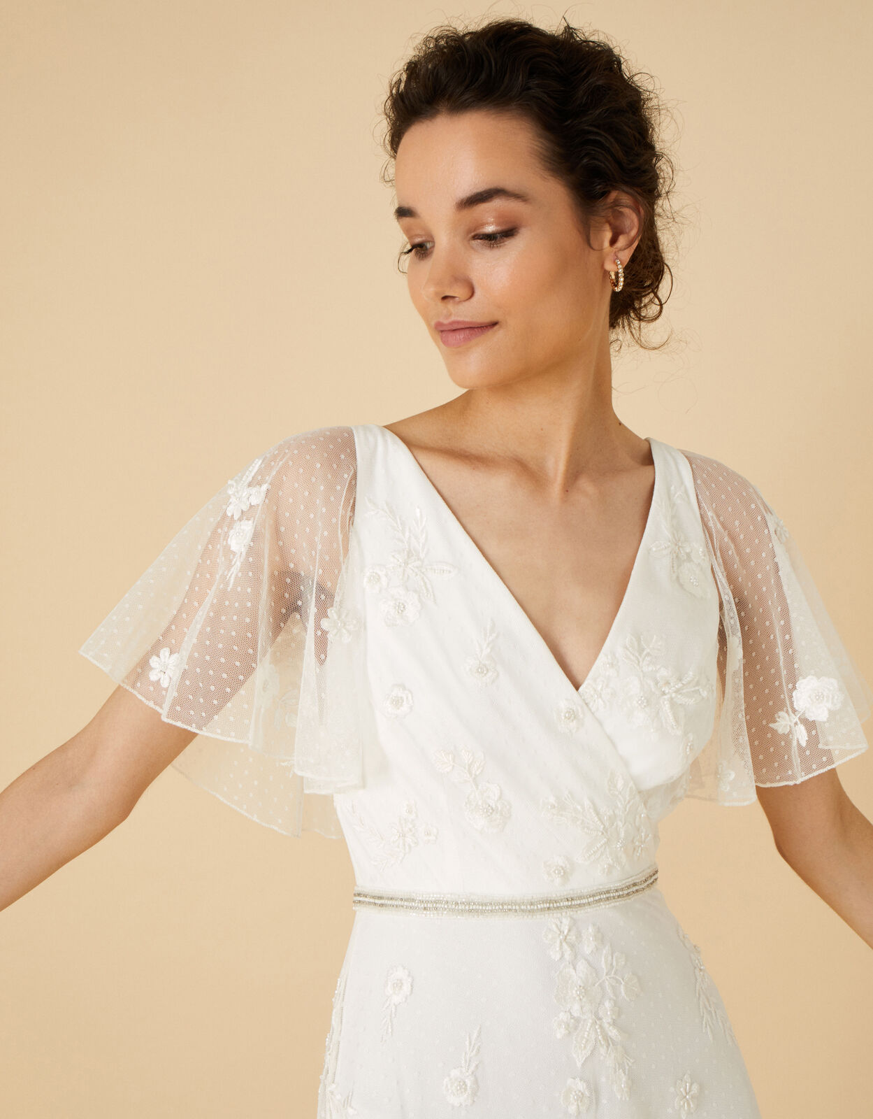 Gillian Spot Mesh Embellished Bridal Dress Ivory