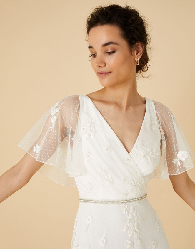 Gillian Spot Mesh Embellished Bridal Dress, Ivory (IVORY), large