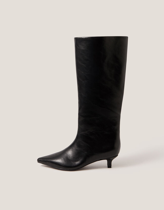 Kate Pointed Kitten Heel Boots, Black (BLACK), large