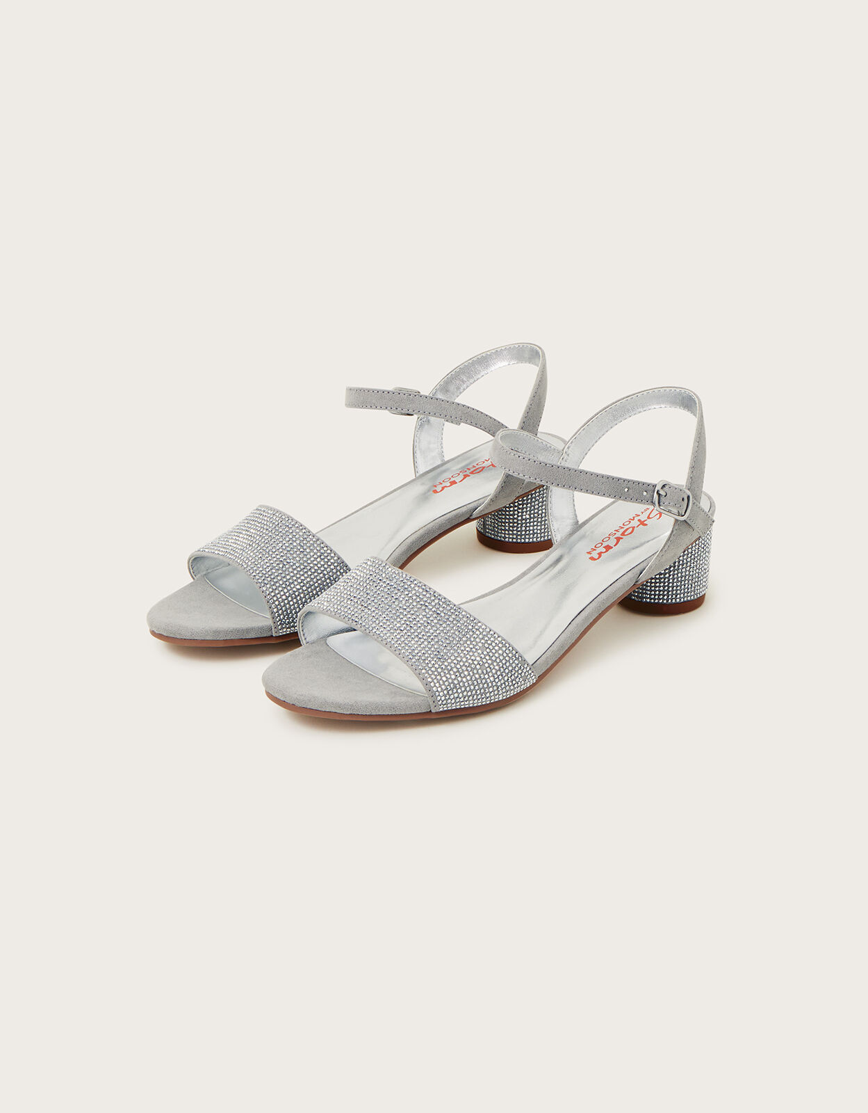 Ladies low shop heel silver sandals