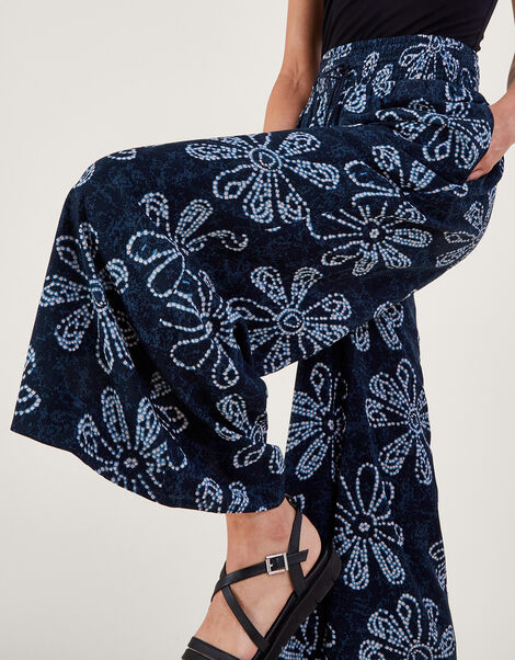 Batik Print Floral Trousers in LENZING™ ECOVERO™, Blue (NAVY), large