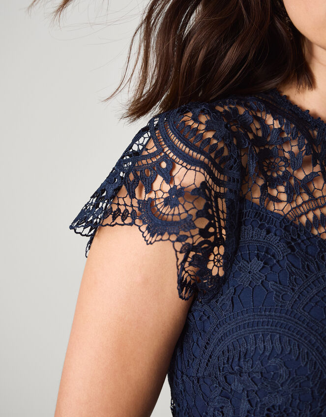 Monica Lace Pleated Bridesmaid Dress, Blue (NAVY), large