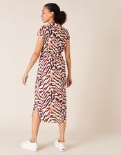 Animal Print Jersey Shirt Midi Dress, Red (RED), large
