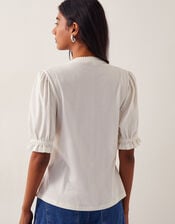 Lia Lace Puff-Sleeve Blouse, Ivory (IVORY), large