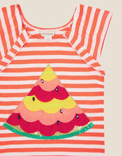 Sequin Watermelon Stripe Top, Orange (ORANGE), large