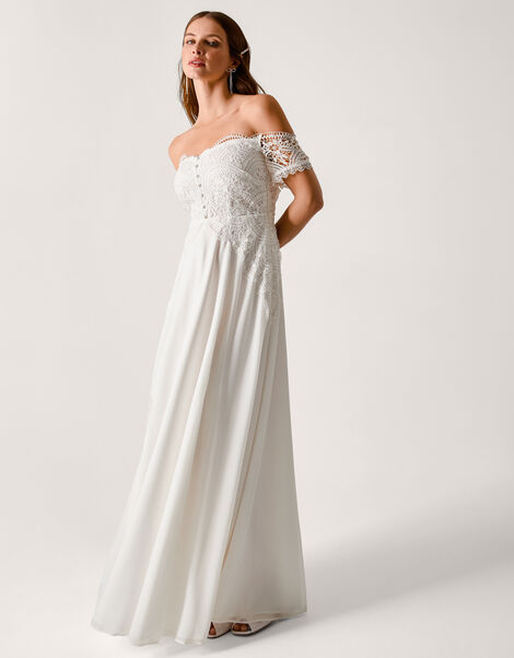 Maddie Off-Shoulder Wedding Dress, Ivory (IVORY), large