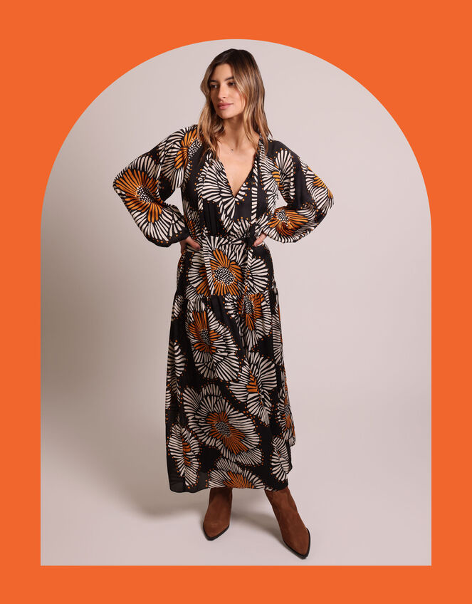 Traffic People Blame Floaty Floral Maxi Dress, Black (BLACK), large