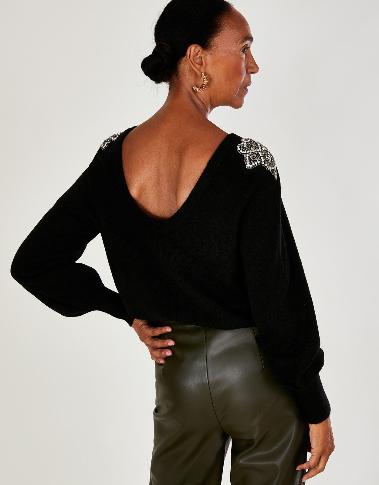 Embellished Shoulder Scoop Neck Jumper Black Jumpers Monsoon ROI