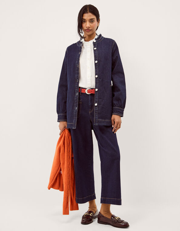 Louisa Longline Frill Denim Jacket, Blue (INDIGO), large