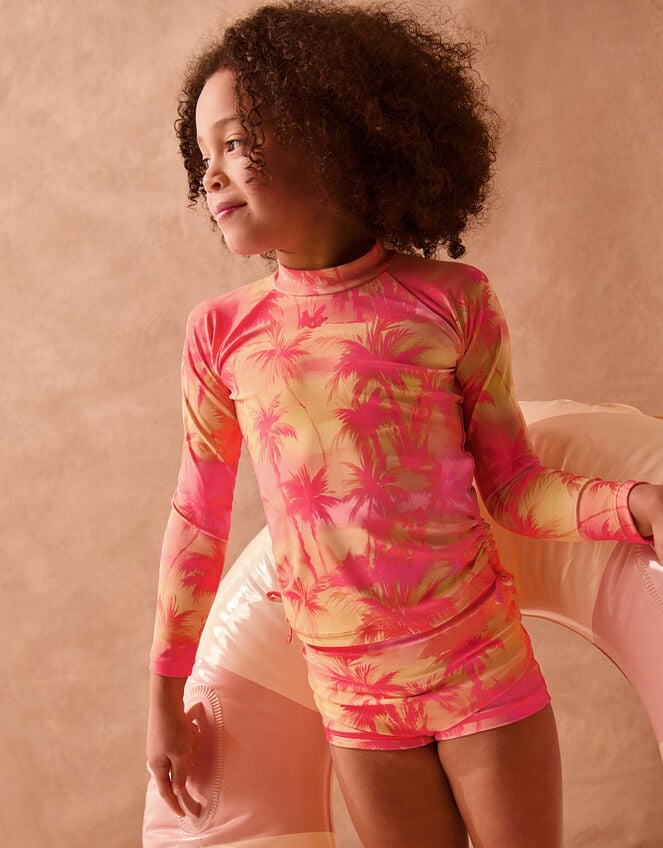 Palm Print UPF50+ Rash Vest Swim Set, Orange (ORANGE), large