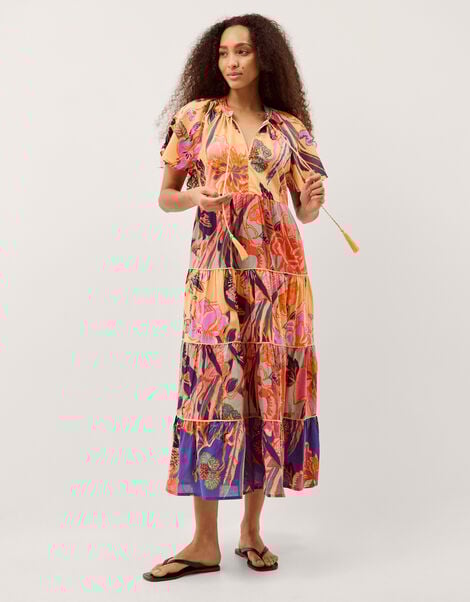 Carmen Floral Tiered Midi Dress, Multi (MULTI), large