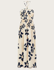 Abstract Floral Print Halter Neck Dress, Ivory (IVORY), large
