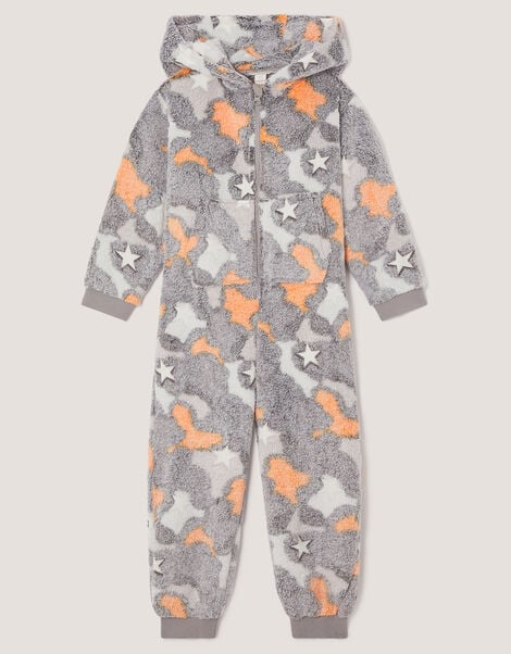 Glow In The Dark Camo Fleece Onesie, Grey (GREY), large