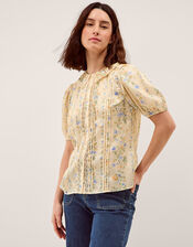 Naomi Puff Sleeve Floral Lace Blouse, Yellow (LEMON), large