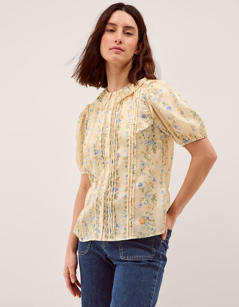 Naomi Puff Sleeve Floral Lace Blouse, Yellow (LEMON), large