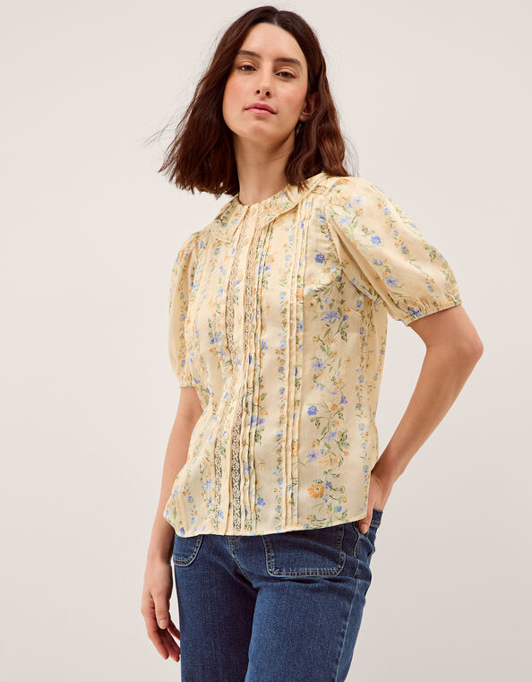 Naomi Puff Sleeve Floral Lace Blouse, Yellow (LEMON), large