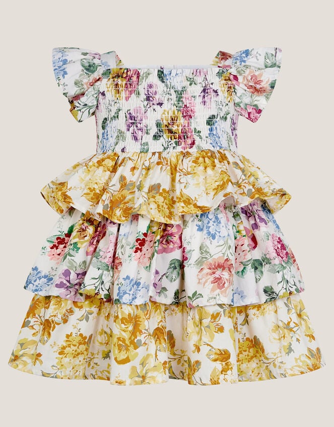 Baby Floral Print Puff Sleeve Dress, Yellow (YELLOW), large