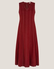 Hope Sleeveless A-Line Denim Midi Dress, Red (CHERRY), large