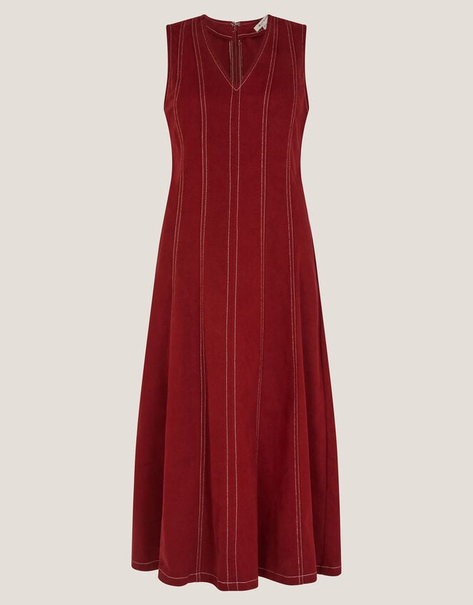 Hope Sleeveless A-Line Denim Midi Dress, Red (CHERRY), large