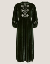 Venus Embroidered Velvet Midi Dress, Black (BLACK), large