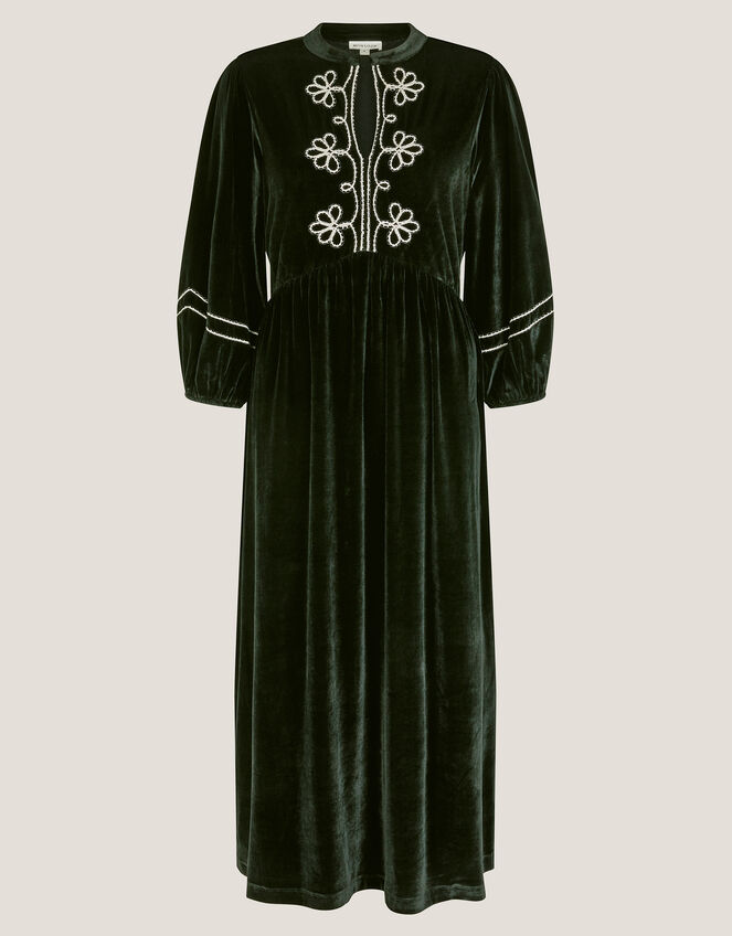 Venus Embroidered Velvet Midi Dress, Black (BLACK), large