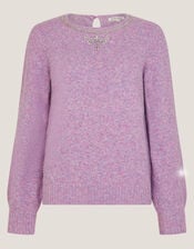 Ellen Diamanté Embellished Jumper, Purple (LILAC), large