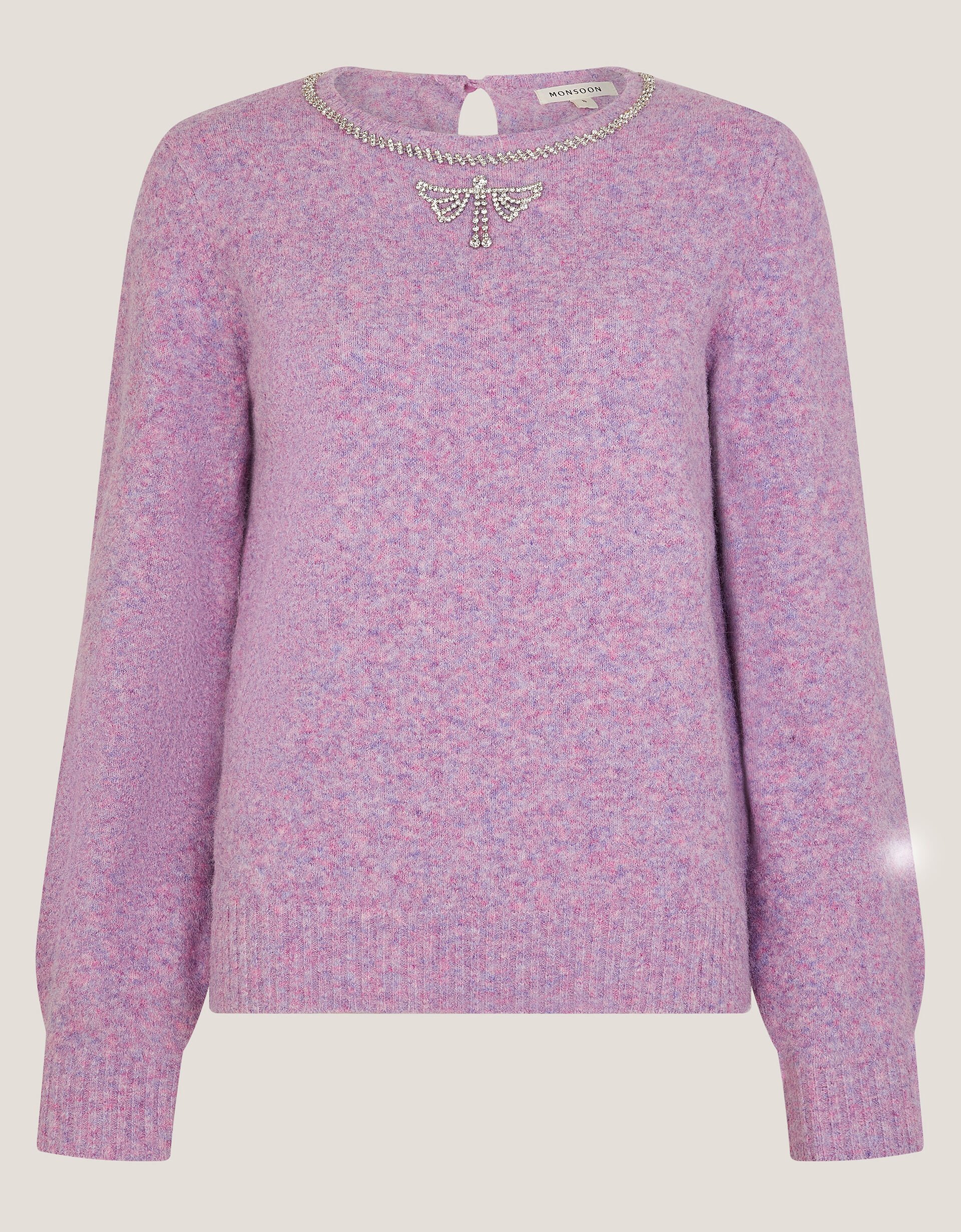 Ellen Diamanté Embellished Jumper, Purple (LILAC), large