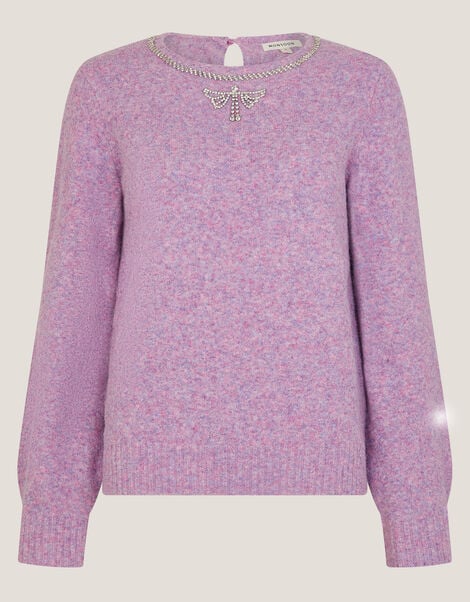 Ellen Diamanté Embellished Jumper, Purple (LILAC), large